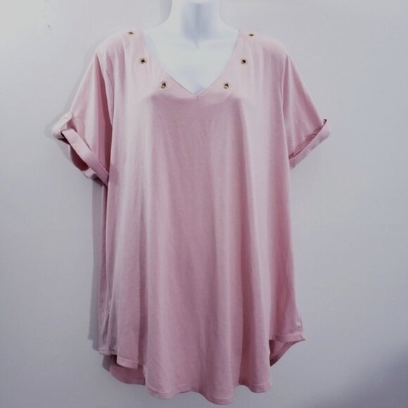 Ashley Blue Tops - Ashley Blue Plus Size 3X Blush Pink Grommet‎ Top NEW